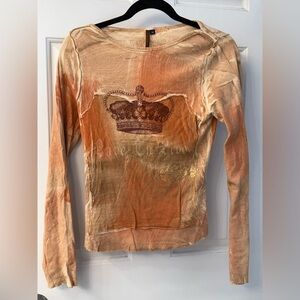 Language Women's Long Sleeve Crown Tee - Orange and Brown